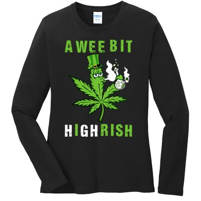 A Wee Bit Highrish Funny 420 Weed St Patricks Day Ladies Long Sleeve Shirt