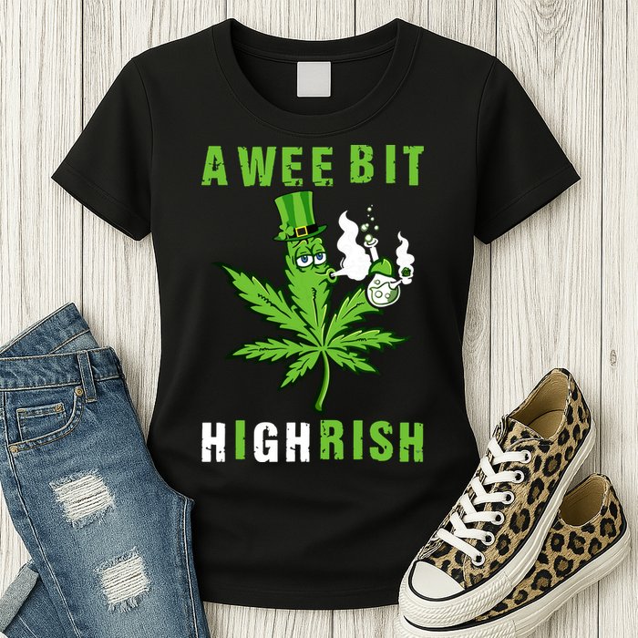 A Wee Bit Highrish Funny 420 Weed St Patricks Day Womens T-Shirt