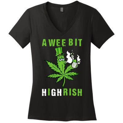 A Wee Bit Highrish Funny 420 Weed St Patricks Day Women's V-Neck T-Shirt