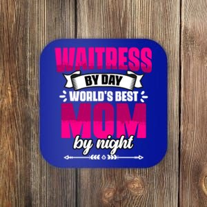 Awesome Waitress By Day World's Best Mom By Night Waitstaff Gift Coaster