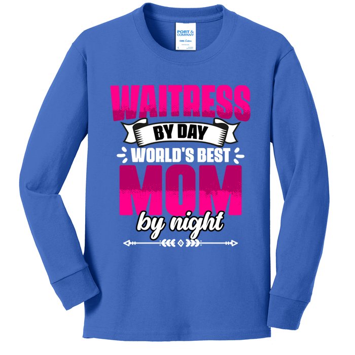 Awesome Waitress By Day World's Best Mom By Night Waitstaff Gift Kids Long Sleeve Shirt