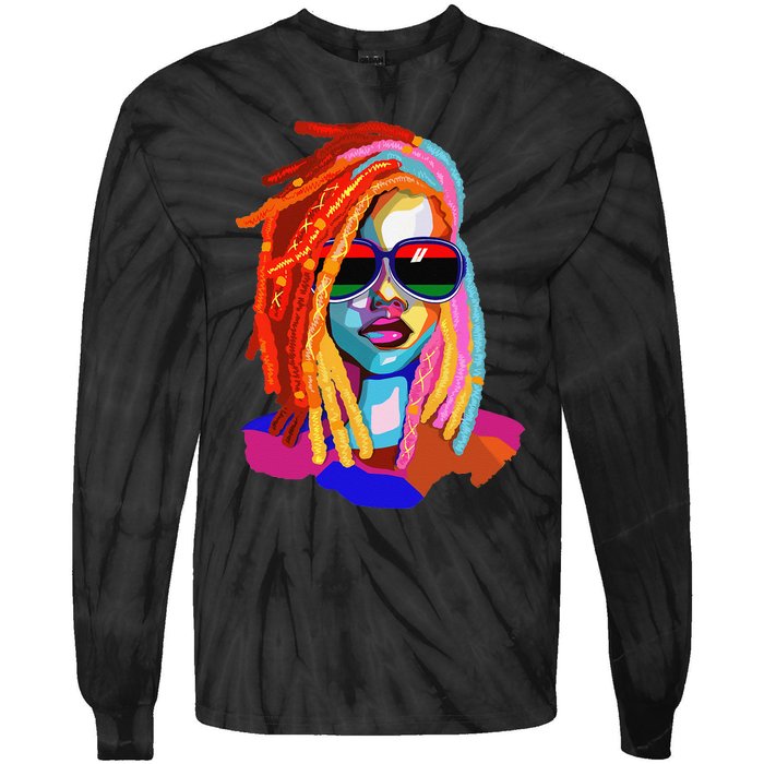 Afro Woman Black Queen Art Black History Juneteenth Tie-Dye Long Sleeve Shirt