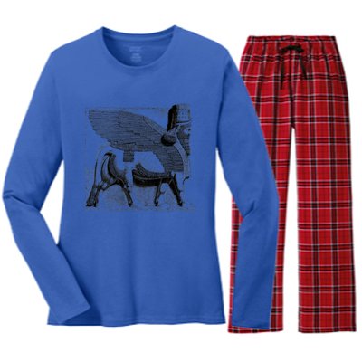 Assyrian Winged Bull Lamassu Iraq Iran Souvenir Cool Gift Women's Long Sleeve Flannel Pajama Set 