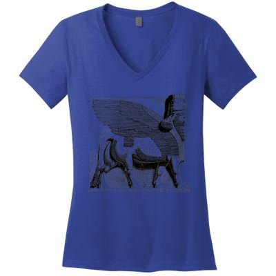 Assyrian Winged Bull Lamassu Iraq Iran Souvenir Cool Gift Women's V-Neck T-Shirt