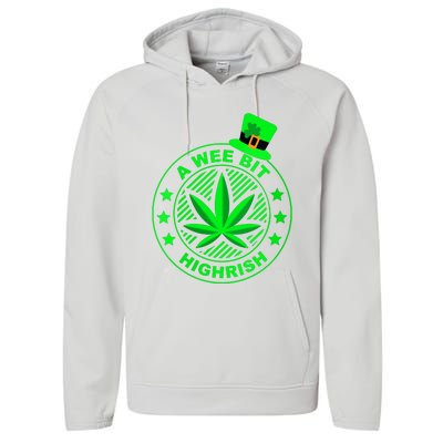 A Wee Bit Highrish Funny 420 Weed Marijuana St Patricks Day Vneck Performance Fleece Hoodie