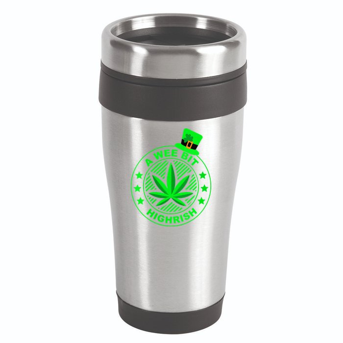 A Wee Bit Highrish Funny 420 Weed Marijuana St Patricks Day Vneck 16oz Travel Tumbler
