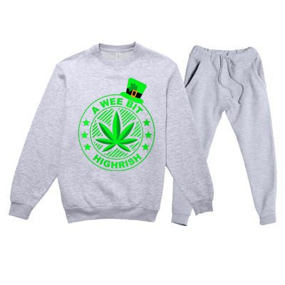 A Wee Bit Highrish Funny 420 Weed Marijuana St Patricks Day Vneck Premium Crewneck Sweatsuit Set