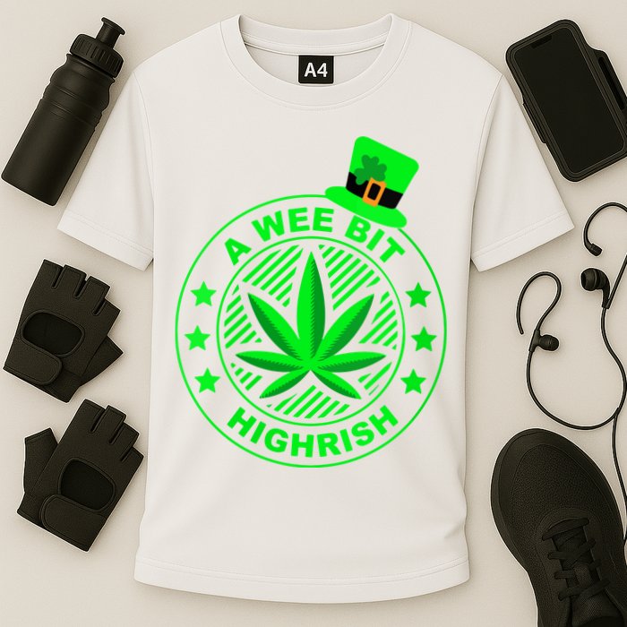 A Wee Bit Highrish Funny 420 Weed Marijuana St Patricks Day Vneck Performance Shirt
