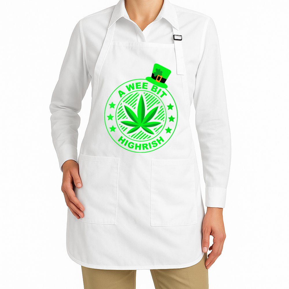 A Wee Bit Highrish Funny 420 Weed Marijuana St Patricks Day Vneck Apron