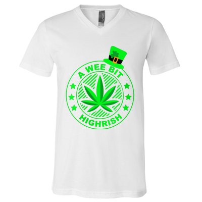 A Wee Bit Highrish Funny 420 Weed Marijuana St Patricks Day Vneck V-Neck T-Shirt