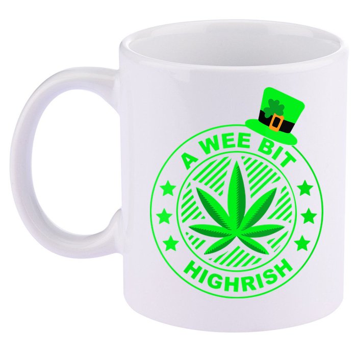 A Wee Bit Highrish Funny 420 Weed Marijuana St Patricks Day Vneck 11oz C Handle Ceramic Mug