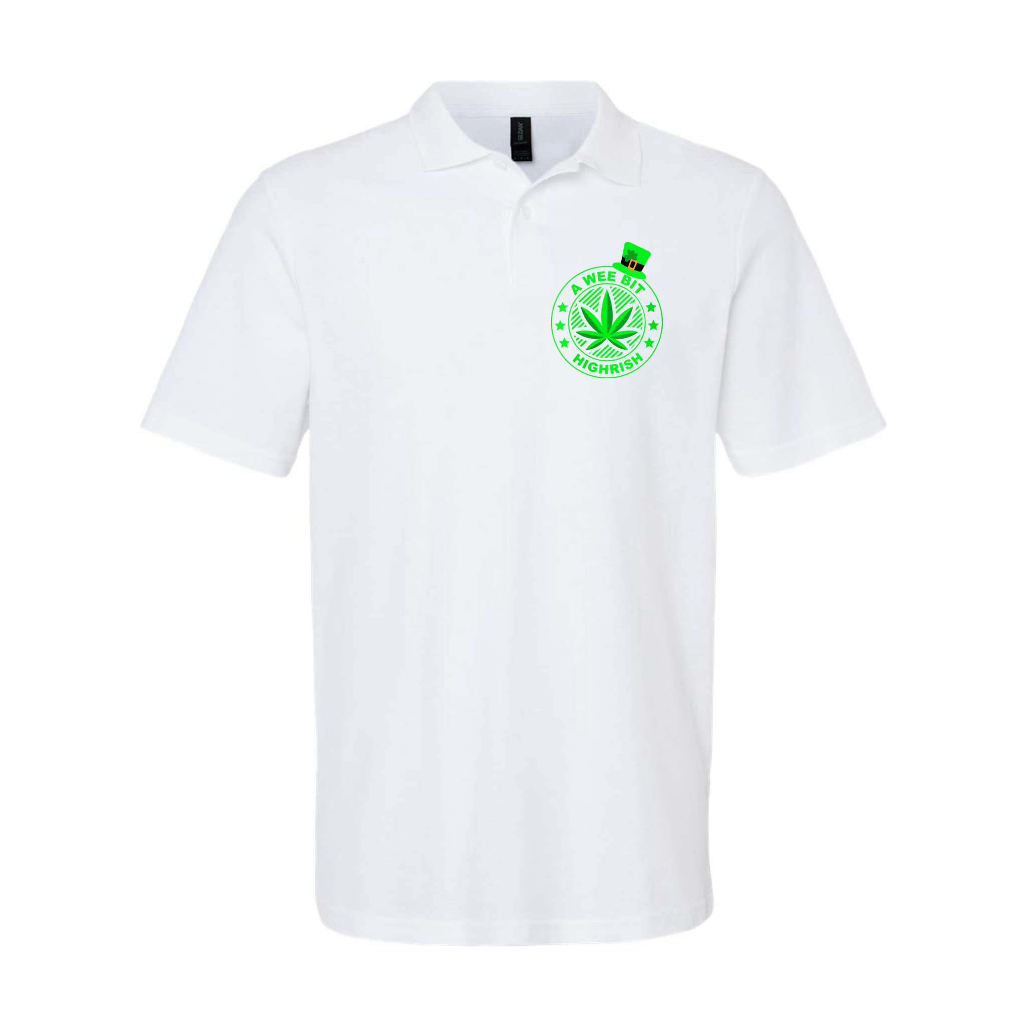 A Wee Bit Highrish Funny 420 Weed Marijuana St Patricks Day Vneck Polo