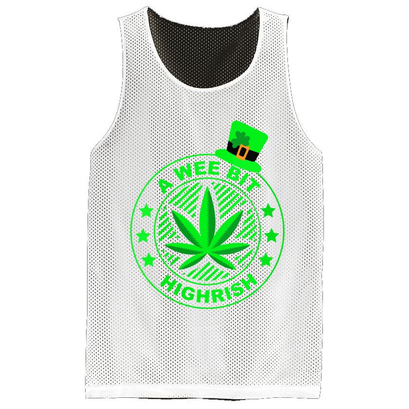 A Wee Bit Highrish Funny 420 Weed Marijuana St Patricks Day Vneck Mesh Reversible Basketball Jersey Tank