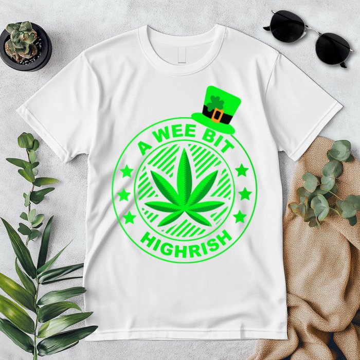 A Wee Bit Highrish Funny 420 Weed Marijuana St Patricks Day Vneck Premium T-Shirt