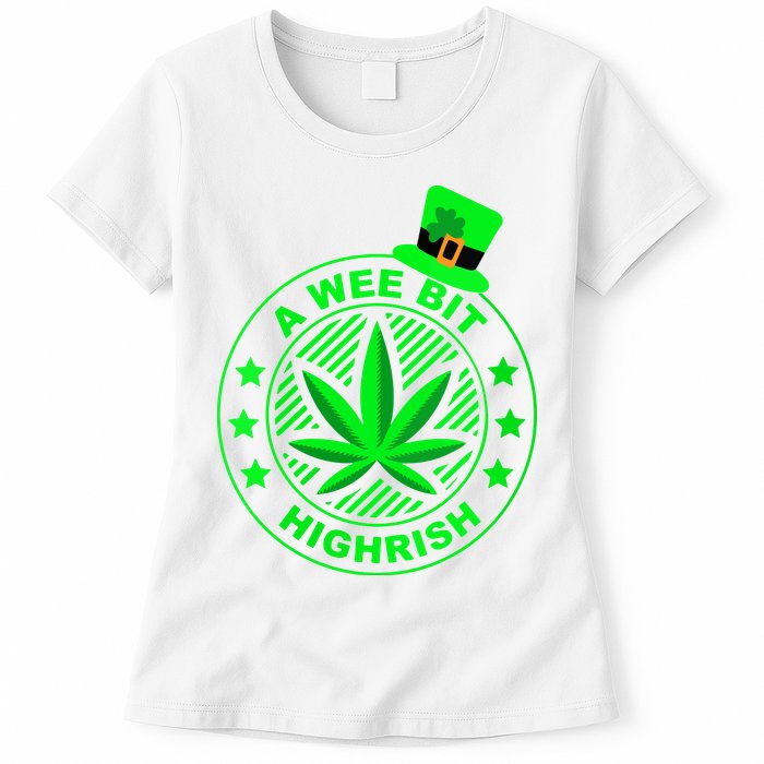 A Wee Bit Highrish Funny 420 Weed Marijuana St Patricks Day Vneck Womens T-Shirt