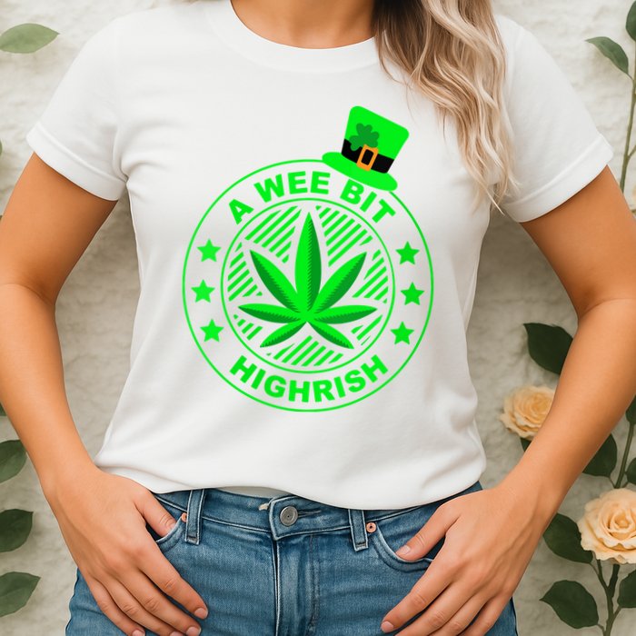 A Wee Bit Highrish Funny 420 Weed Marijuana St Patricks Day Vneck Womens T-Shirt