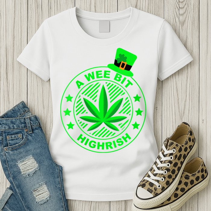 A Wee Bit Highrish Funny 420 Weed Marijuana St Patricks Day Vneck Womens T-Shirt
