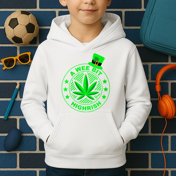 A Wee Bit Highrish Funny 420 Weed Marijuana St Patricks Day Vneck Kids Hoodie