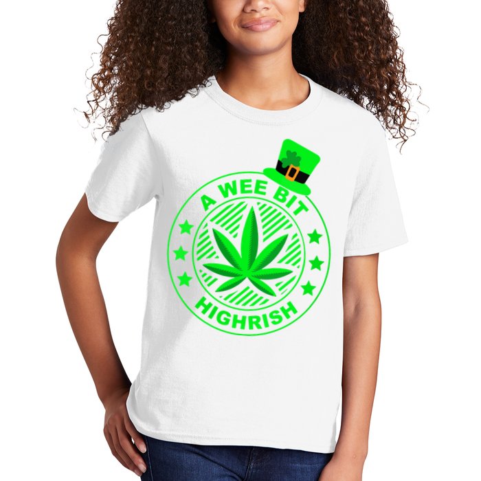 A Wee Bit Highrish Funny 420 Weed Marijuana St Patricks Day Vneck Kids T-Shirt
