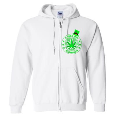 A Wee Bit Highrish Funny 420 Weed Marijuana St Patricks Day Vneck Full Zip Hoodie