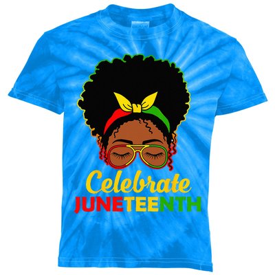 Afro Woman Black Queen African American Women Juneteenth Kids Tie-Dye T-Shirt