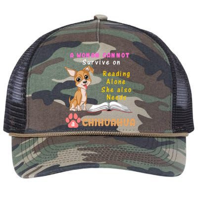 A Woman Cannot Survive On Reading Alone She Also Needs A Chihuahua Retro Rope Trucker Hat Cap