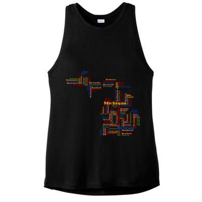 Abstract Word Cloud Map Of Michigan State Ladies PosiCharge Tri-Blend Wicking Tank