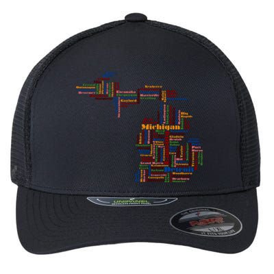 Abstract Word Cloud Map Of Michigan State Flexfit Unipanel Trucker Cap