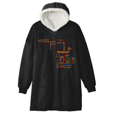 Abstract Word Cloud Map Of Michigan State Hooded Wearable Blanket