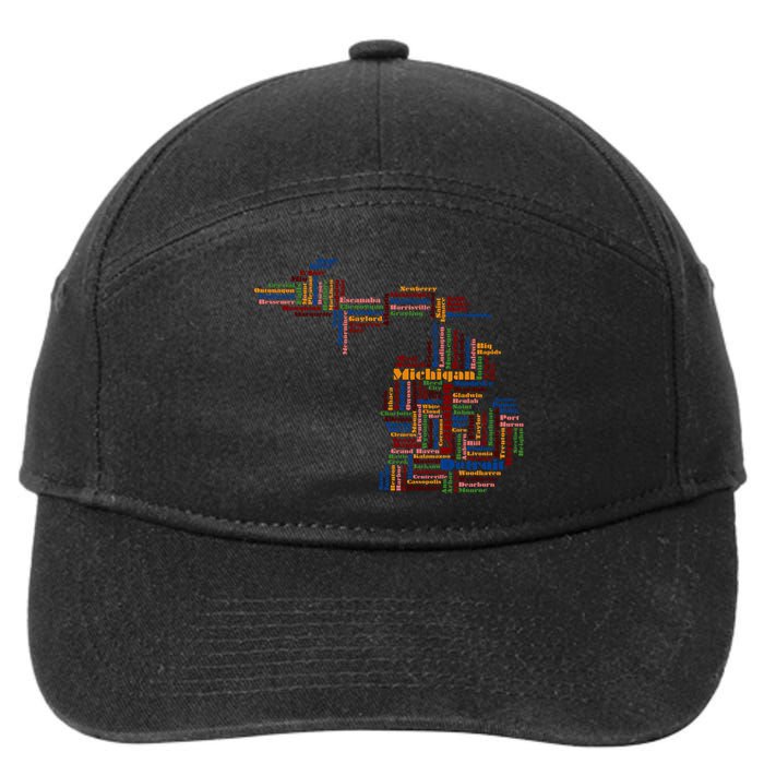 Abstract Word Cloud Map Of Michigan State 7-Panel Snapback Hat