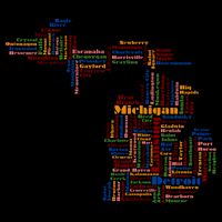 Abstract Word Cloud Map Of Michigan State Drawstring Bag