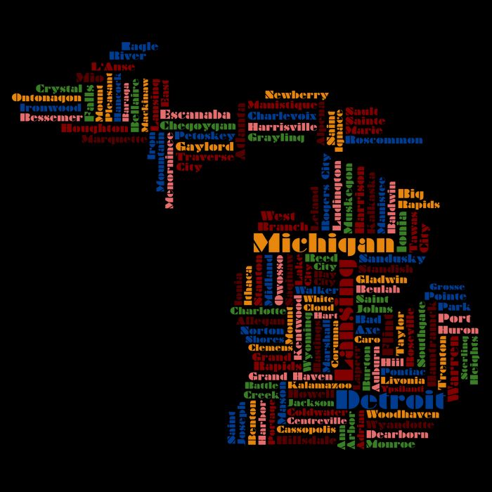 Abstract Word Cloud Map Of Michigan State Drawstring Bag