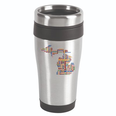 Abstract Word Cloud Map Of Michigan State 16oz Travel Tumbler