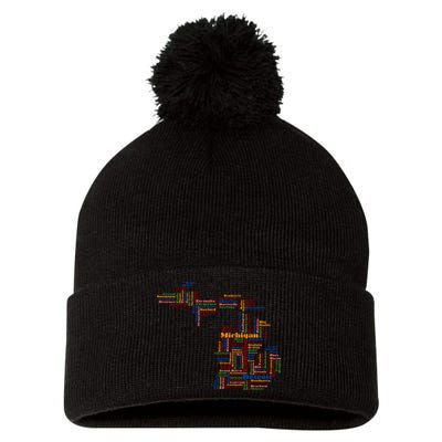 Abstract Word Cloud Map Of Michigan State Pom Pom 12in Knit Beanie