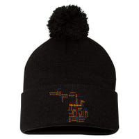 Abstract Word Cloud Map Of Michigan State Pom Pom 12in Knit Beanie
