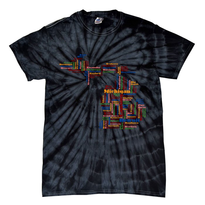 Abstract Word Cloud Map Of Michigan State Tie-Dye T-Shirt