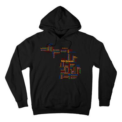 Abstract Word Cloud Map Of Michigan State Tall Hoodie