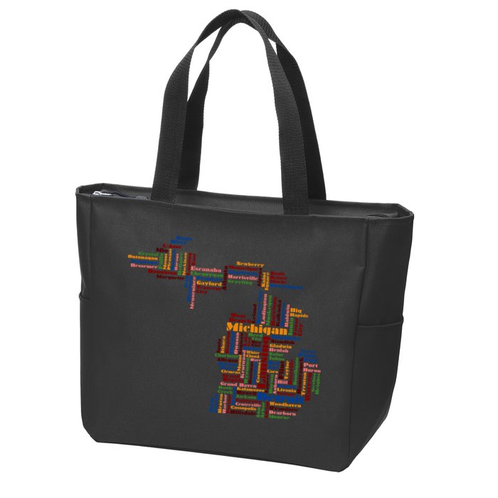 Abstract Word Cloud Map Of Michigan State Zip Tote Bag