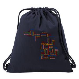 Abstract Word Cloud Map Of Michigan State Drawstring Bag