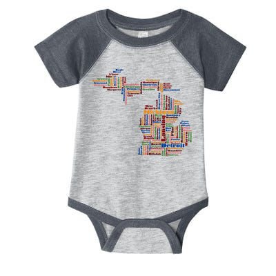 Abstract Word Cloud Map Of Michigan State Infant Baby Jersey Bodysuit