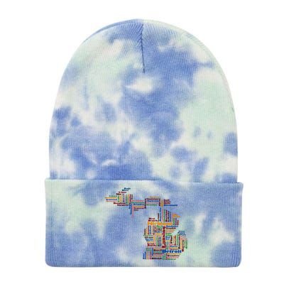 Abstract Word Cloud Map Of Michigan State Tie Dye 12in Knit Beanie