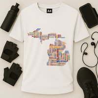 Abstract Word Cloud Map Of Michigan State Performance Shirt