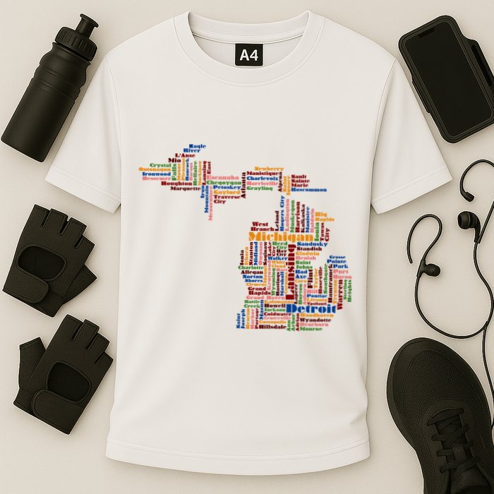 Abstract Word Cloud Map Of Michigan State Performance Shirt