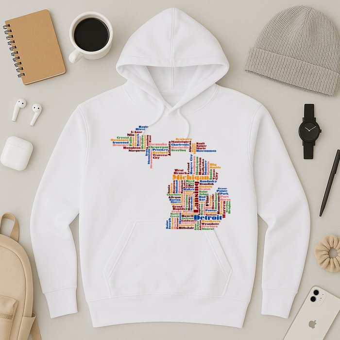 Abstract Word Cloud Map Of Michigan State Hoodie