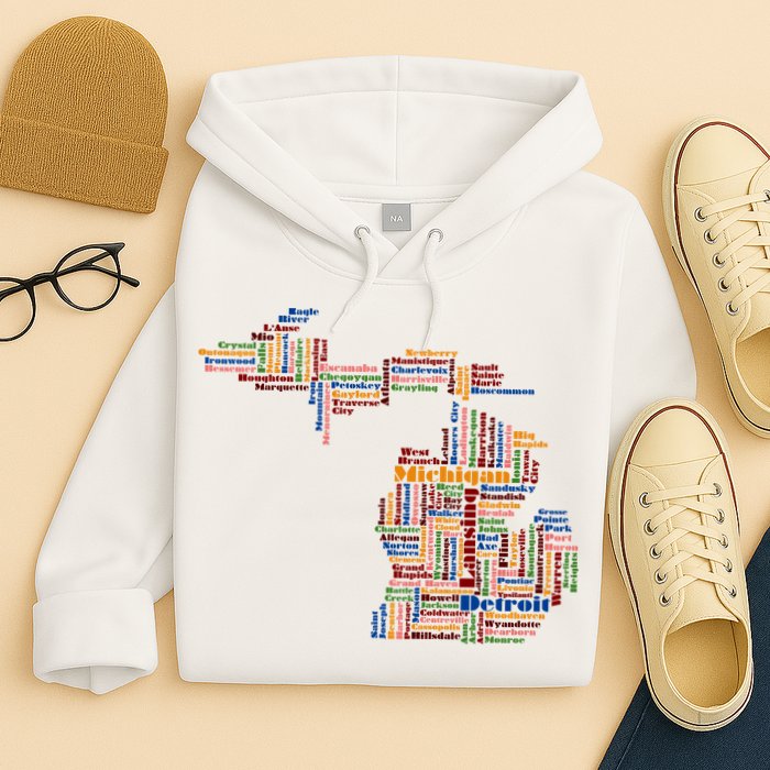 Abstract Word Cloud Map Of Michigan State Hoodie