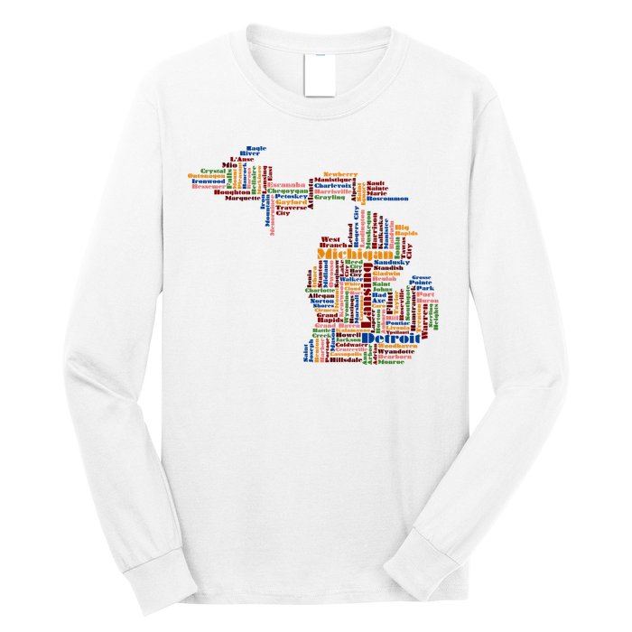 Abstract Word Cloud Map Of Michigan State Long Sleeve Shirt