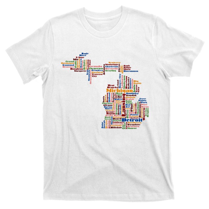 Abstract Word Cloud Map Of Michigan State T-Shirt