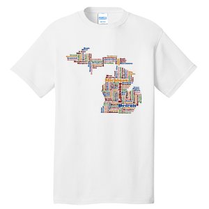 Abstract Word Cloud Map Of Michigan State Tall T-Shirt