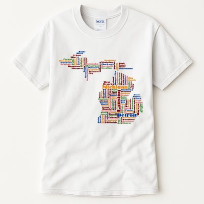 Abstract Word Cloud Map Of Michigan State Tall T-Shirt