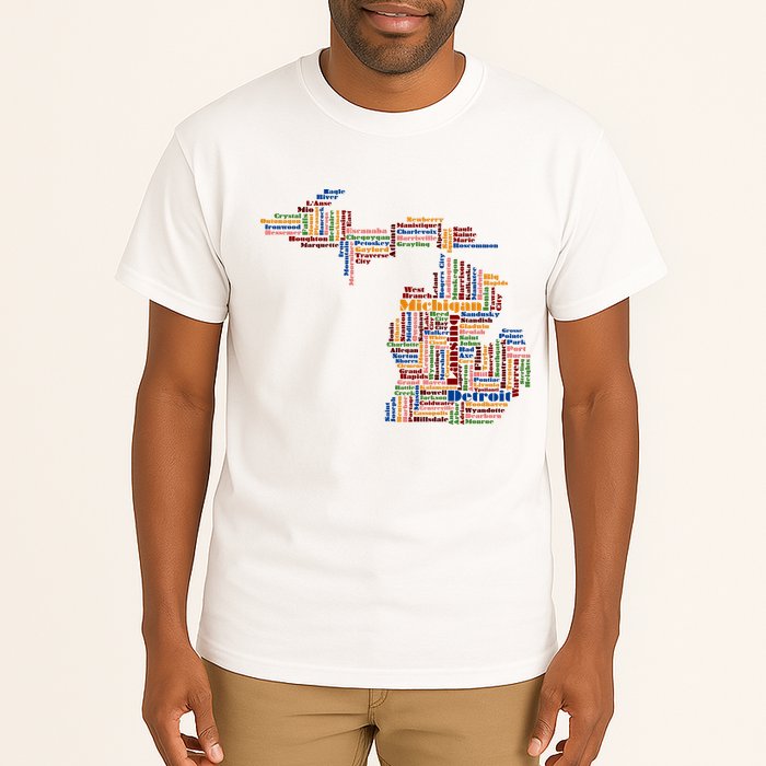 Abstract Word Cloud Map Of Michigan State Tall T-Shirt